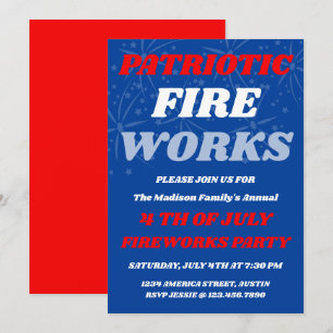 Patriotic Fireworks   USA Summer Party Invitation