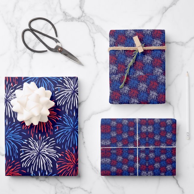 Patriotic Fireworks Wrapping Paper Sheet (Front)