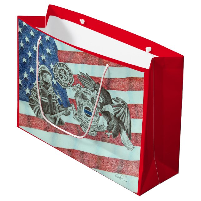 Patriotic First Responder Large Gift Bag (Front Angled)
