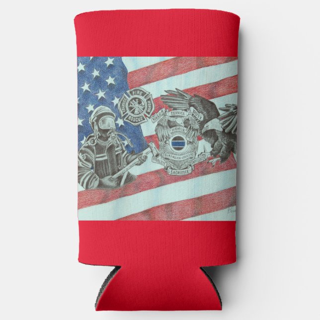 Patriotic First Responder Seltzer Can Cooler (Front)