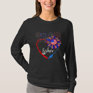 Patriotic Fisher 4th Of July American Flag Sunflow T-Shirt