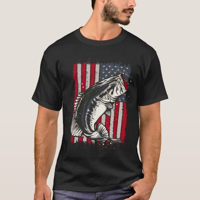 Patriotic Fisherman Angler Bass Fishing USA Flag F T-Shirt (Front)