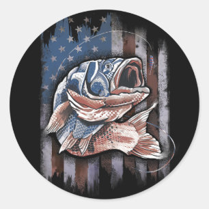 Patriotic Fishing 4th Of July Men Amercian Flag B Classic Round Sticker