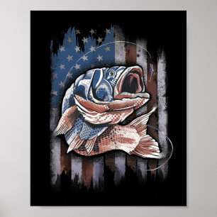 Patriotic Fishing 4th Of July Men Amercian Flag B Poster
