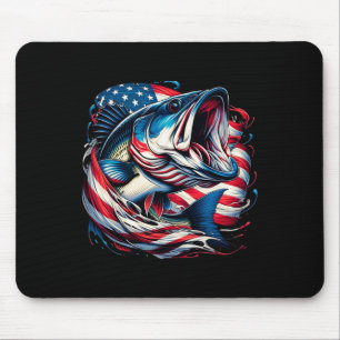 Patriotic Fishing 4th Of July Men American Flag B Mouse Pad