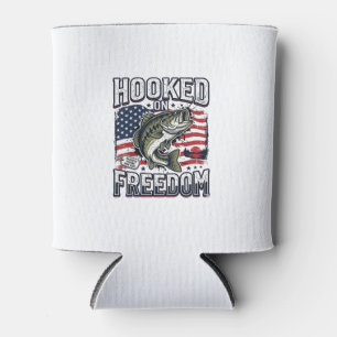 Patriotic Fishing Hooked On Freedom Vintage Bass Can Cooler
