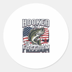 Patriotic Fishing Hooked On Freedom Vintage Bass Classic Round Sticker