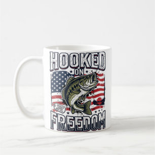 Patriotic Fishing Hooked On Freedom Vintage Bass Coffee Mug
