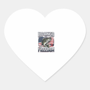 Patriotic Fishing Hooked On Freedom Vintage Bass Heart Sticker