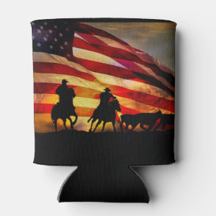 Patriotic Flag and Cowboy Can Coolers