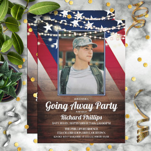 Patriotic Flag and Photo Military Going Away Invitation