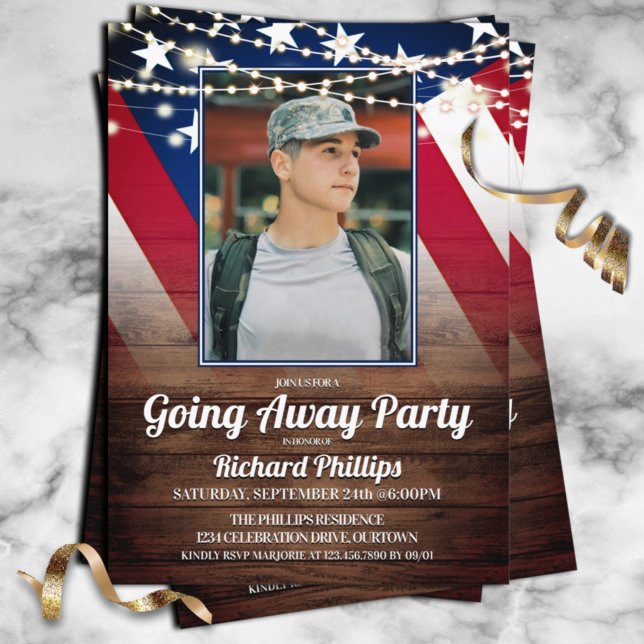 Patriotic Flag and Photo Military Going Away Invitation (Creator Uploaded)