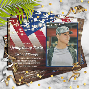 Patriotic Flag and Photo Military Going Away Party Invitation