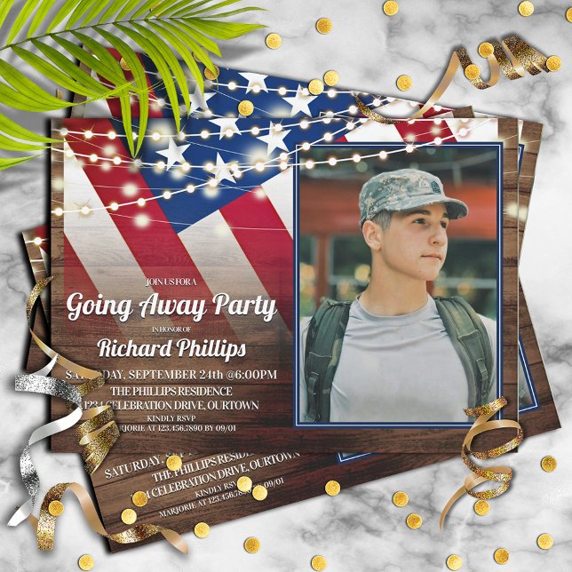 Patriotic Flag and Photo Military Going Away Party Invitation (Creator Uploaded)