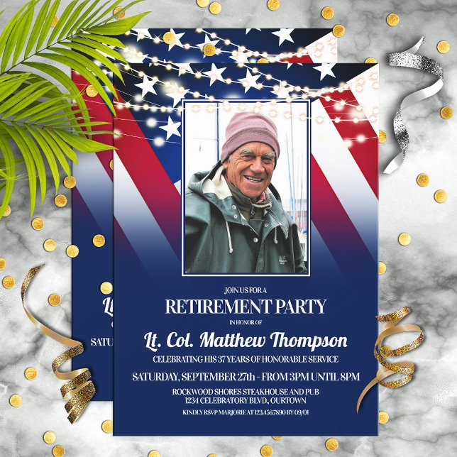 Patriotic Flag and Photo Military Retirement Party Invitation (Creator Uploaded)