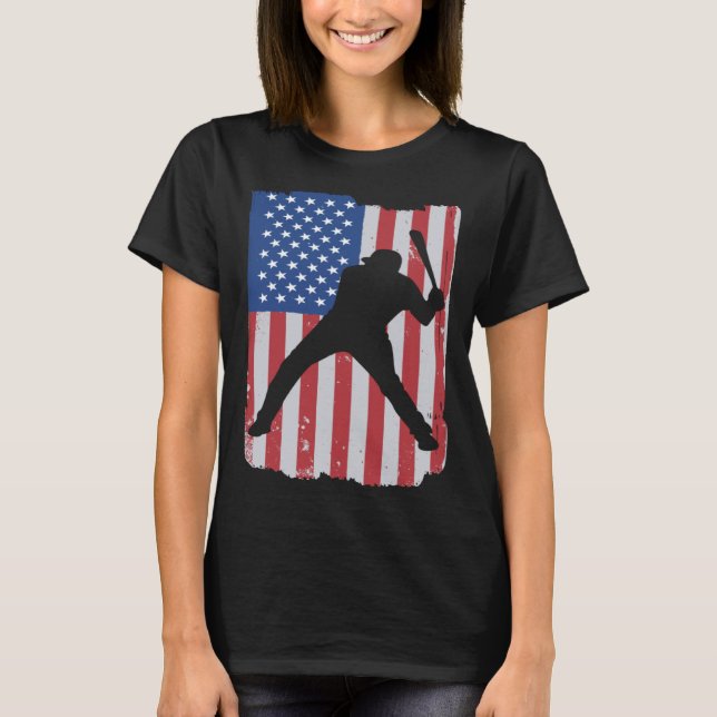 Patriotic Flag Baseball Softball 4 Th Of July Play T-Shirt (Front)