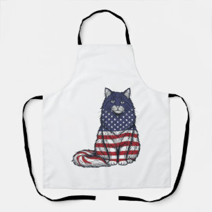 Patriotic Flag Cat Vintage Engraving Shirt Design_ Apron