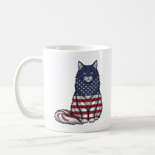 Patriotic Flag Cat Vintage Engraving Shirt Design_ Coffee Mug