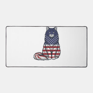 Patriotic Flag Cat Vintage Engraving Shirt Design_ Desk Mat