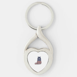 Patriotic Flag Cat Vintage Engraving Shirt Design_ Key Ring