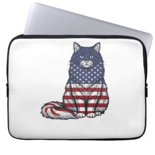 Patriotic Flag Cat Vintage Engraving Shirt Design_ Laptop Sleeve