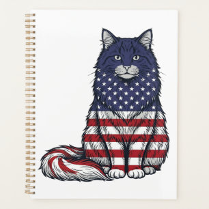 Patriotic Flag Cat Vintage Engraving Shirt Design_ Planner
