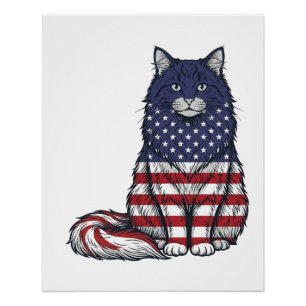 Patriotic Flag Cat Vintage Engraving Shirt Design_ Poster