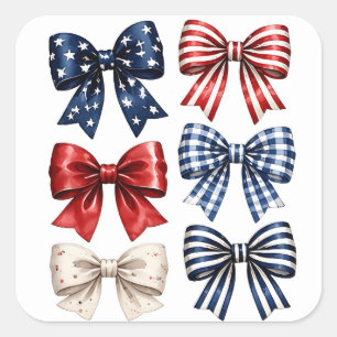 Patriotic flag coquette bows 4th of July  Square Sticker