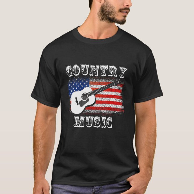 Patriotic Flag Country Music Guitar Guitarist Banj T-Shirt (Front)