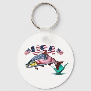 Patriotic Flag Covered Rainbow Trout Key Ring