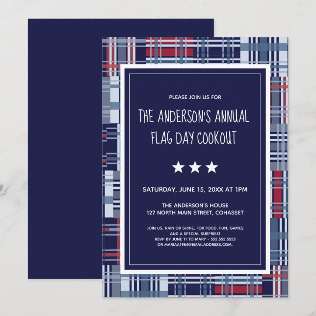 Patriotic, Flag Day, Summer, Cookout Invite Madras (Front/Back)