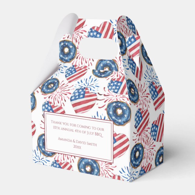 Patriotic Flag Doughnuts Fireworks 4th of July Par Favour Box (Front Side)