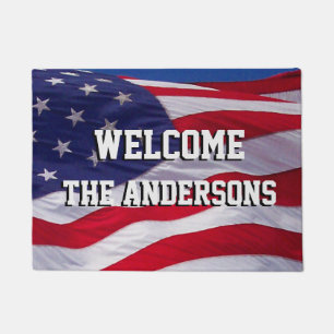 Patriotic Flag Family Name Doormat