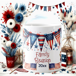 Patriotic Flag Family Reunion 4th July Bunting   Large Coffee Mug