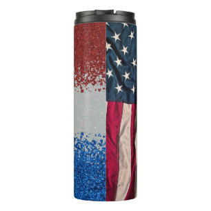 Patriotic flag & faux glitter thermal tumbler