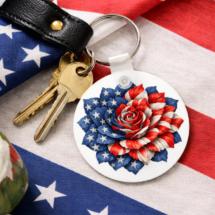Patriotic Flag Floral Illustration Key Ring