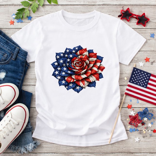 Patriotic Flag Floral Illustration T-Shirt (Creator Uploaded)