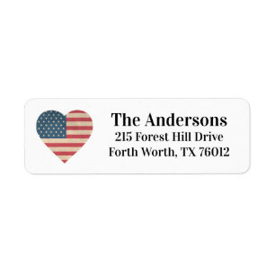 Patriotic Flag Heart Return Address Label