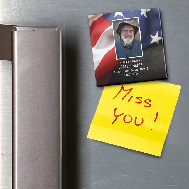 Patriotic Flag In Loving Memory Sympathy Photo Magnet (Patriotic Flag In Loving Memory Sympathy Photo Magnet)