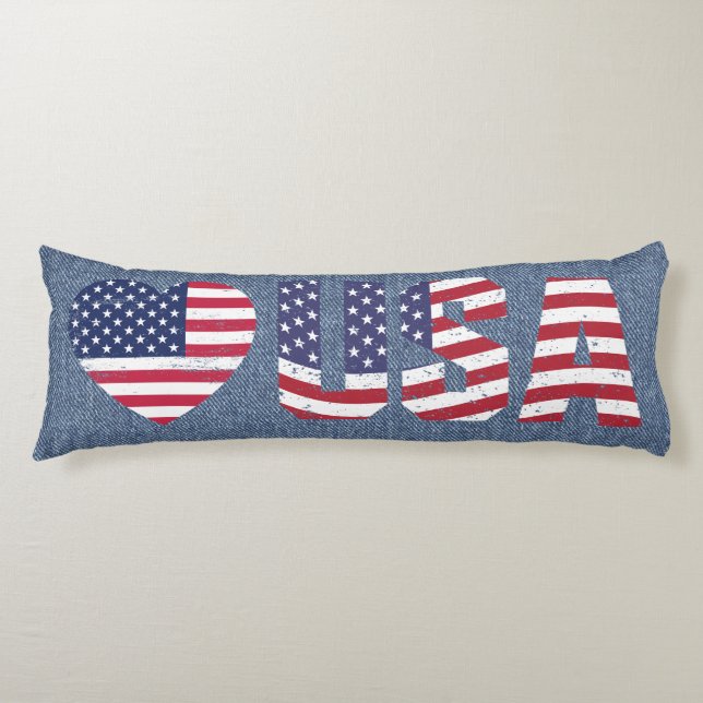Patriotic Flag Love USA Blue Jean Denim Style Look Body Cushion (Front)