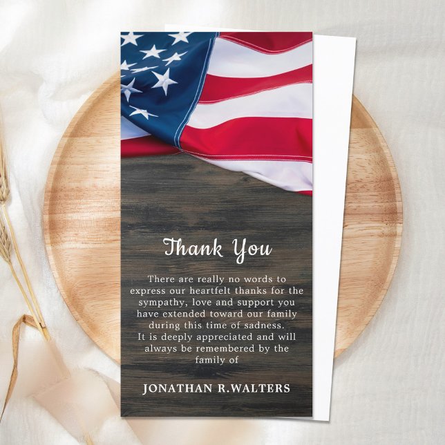Patriotic Flag Memorial Veteran Military Funeral Thank You Card (Creator Uploaded)