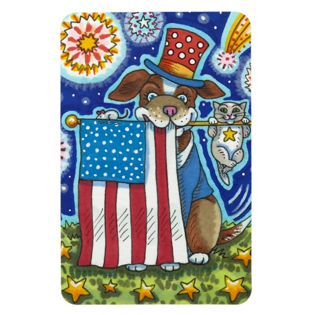 PATRIOTIC FLAG PET DOG CAT MOUSE, CUTE FUNNY MAGNET (Vertical)