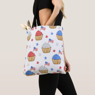 Patriotic Flag Star Cupcakes Red White Blue Tote Bag