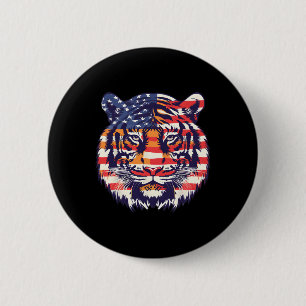 Patriotic Flag Tiger 4th Of July Funny Animal Face 6 Cm Round Badge