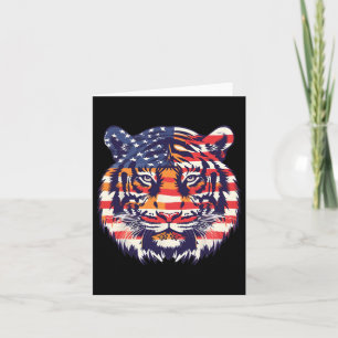 Patriotic Flag Tiger 4th Of July Funny Animal Face Card