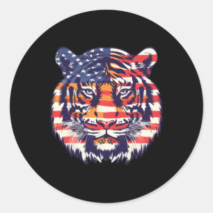 Patriotic Flag Tiger 4th Of July Funny Animal Face Classic Round Sticker