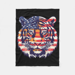 Patriotic Flag Tiger 4th Of July Funny Animal Face Fleece Blanket