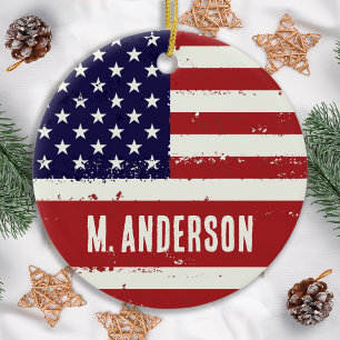 Patriotic Flag USA Ceramic Ornament
