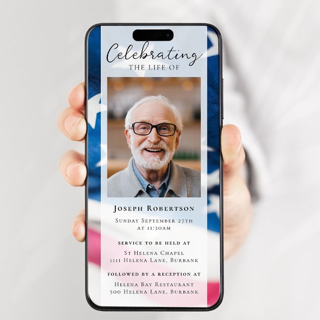 Patriotic Flag Vet Photo Funeral Digital Evite Invitation (Creator Uploaded)