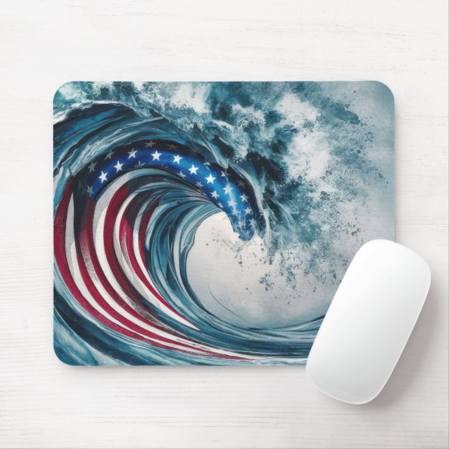 Patriotic Flag Wave Mouse Pad (With Mouse)